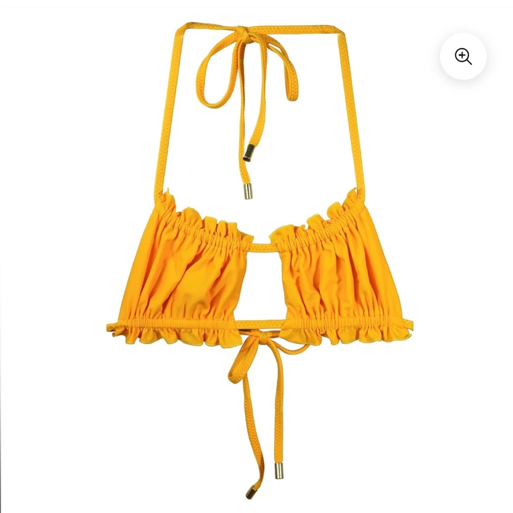 House of ZZ Vanna Ruched String Tie Bandeau Bikini Top - Tang Yellow‎ NWT XL - Picture 5 of 8